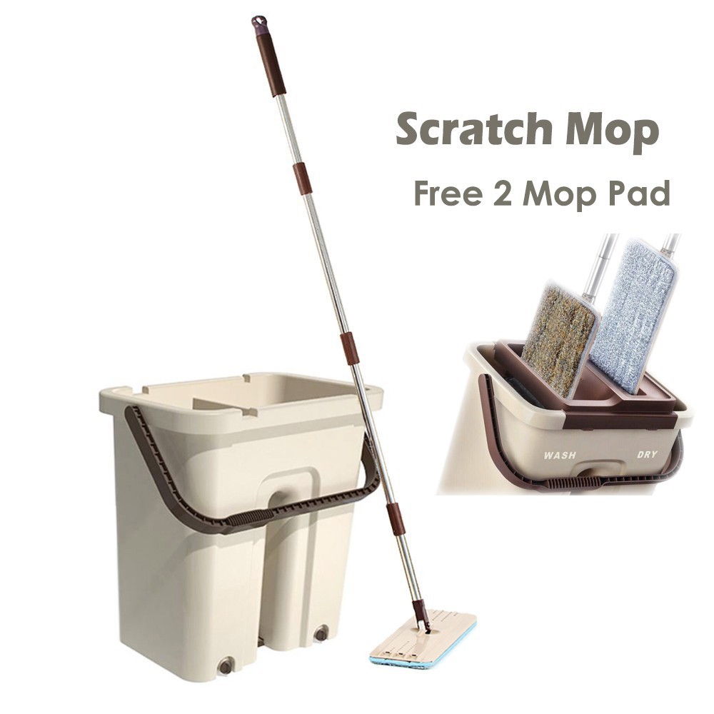 Bộ thùng cây lau nhà 2 ngăn tự vắt thông minh Scratch Mop